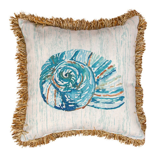 Beach Life Scallop Pillow 18" with Fringe