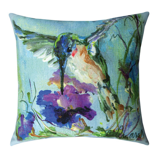 Hummingbird Purple Flowers Climaweave Pillow 18" Pillow