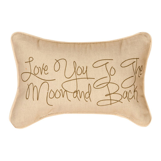 Love You To The Moon And Back Word Pillow 12.5x8 inch Pillow with Piping