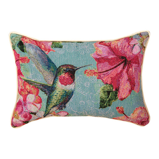 Hummingbird Hibiscus Pillow 18x13" Tapestry Pillow with Piping