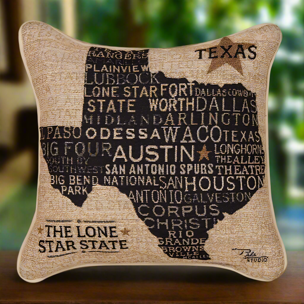 USA Texas Pillow 17" Tapestry Pillow with Piping