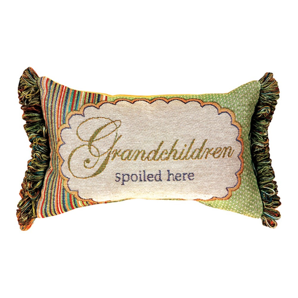 Grandchildren Spoiled Here Word Pillow 12.5x8 inch Tapestry Pillow with Fringe