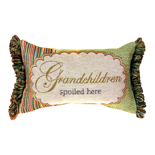 Grandchildren Spoiled Here Word Pillow 12.5x8 inch Tapestry Pillow with Fringe