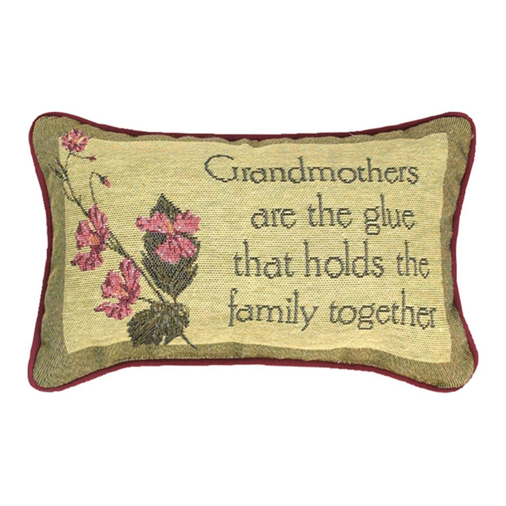 Grandmothers Are The Glue... Word Pillow 12.5x8 inch Tapestry Pillow with Piping