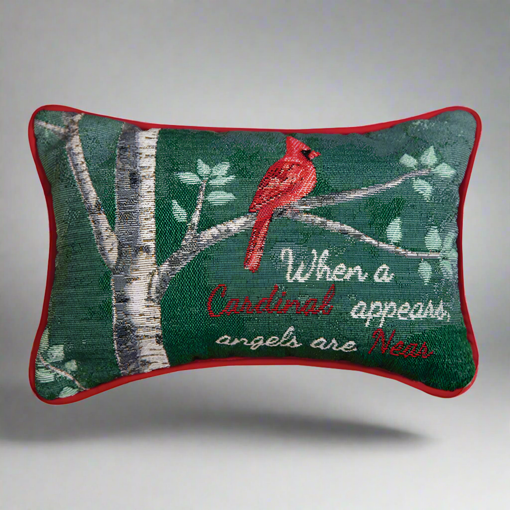 When A Cardinal Appears Word Pillow 12.5x8 inch Tapestry Pillow with Piping