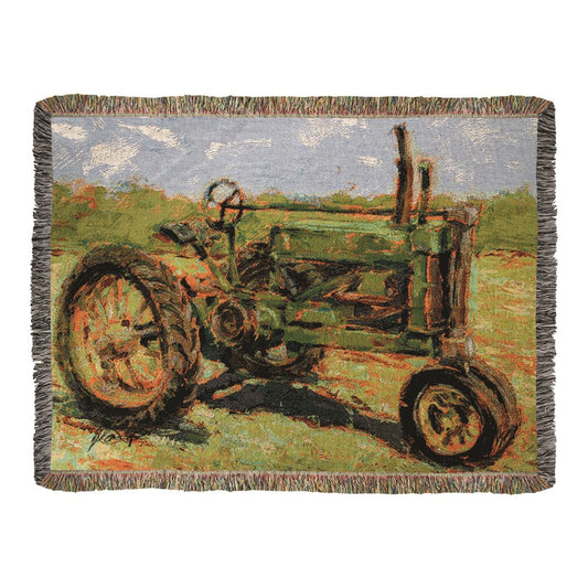 Green Tractor 50X60 Woven Tapestry Throw