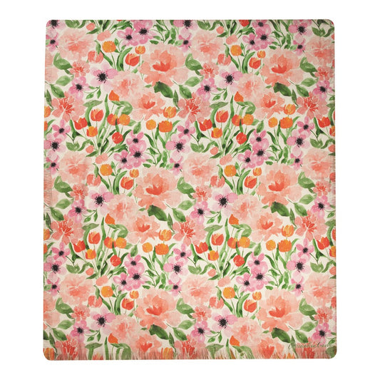 Orange & Pink Florals Poly Throw 50X60 Polyester Throw