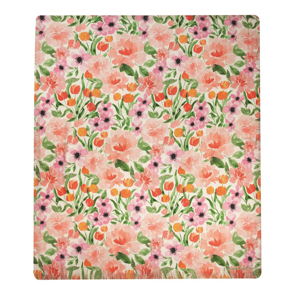 Orange & Pink Florals Poly Throw 50X60 Polyester Throw