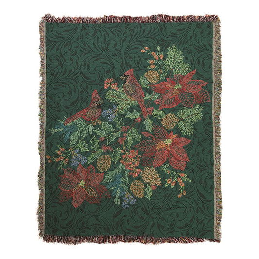 Embroidered Holiday Tapestry Throw 50x60 Woven Throw with Fringe