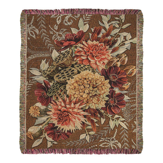 Fall Bouquet Tapestry Throw 50x60 with Fringe