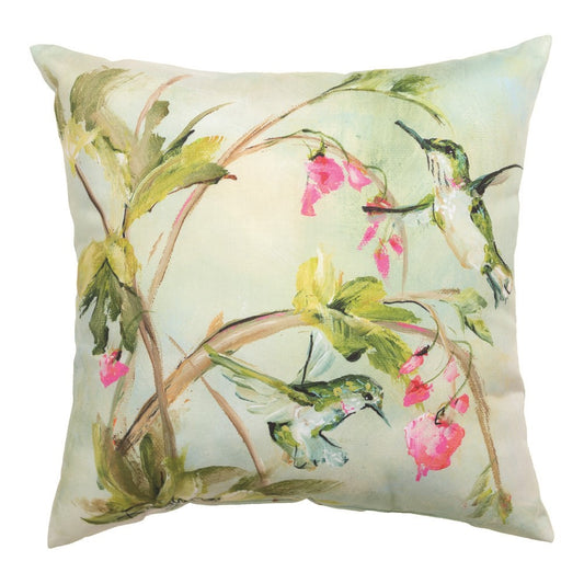 Hummingbirds On Pink Flowers Climaweave Pillow 18 inch Indoor/Outdoor