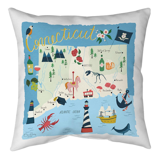 Connecticut Map Climaweave Pillow 18" Indoor/Outdoor