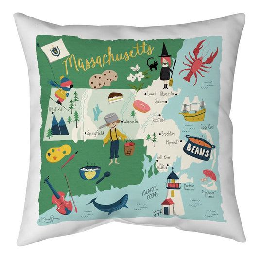 Massachusetts Map Climaweave Pillow 18 inch Indoor/Outdoor