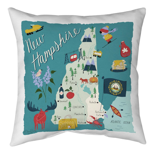 New Hampshire Map Climaweave Pillow 18 inch Indoor/Outdoor