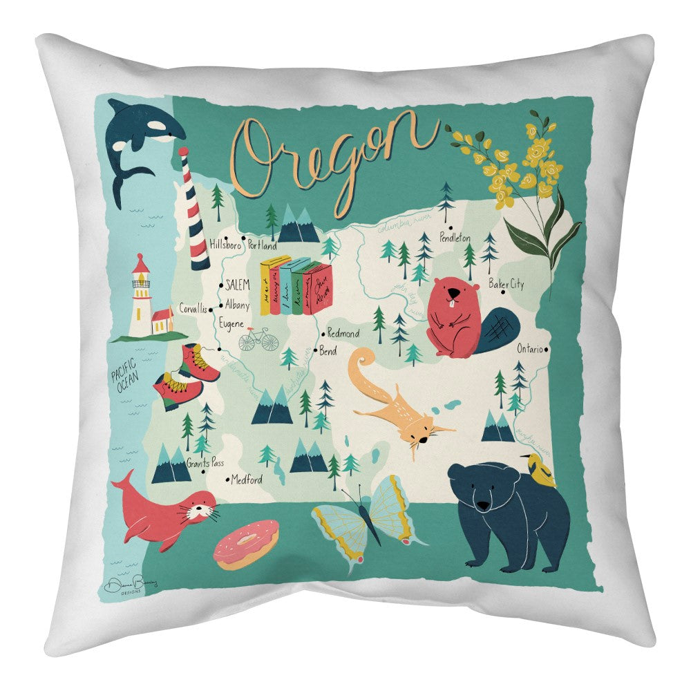 Oregon Map Climaweave Pillow 18 inch Indoor/Outdoor