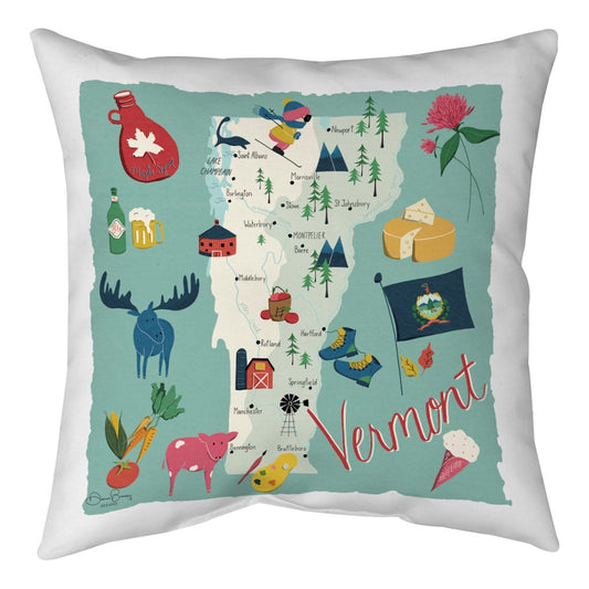 Vermont Map Climaweave Pillow 18 inch Indoor/Outdoor