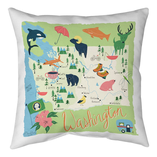 Washington Map Climaweave Pillow 18 inch Indoor/Outdoor