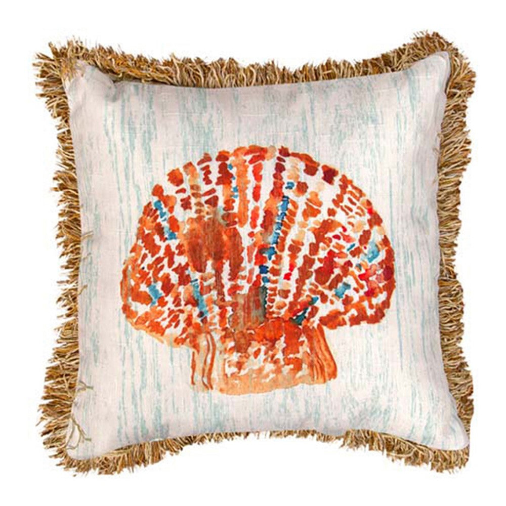 Beach Life Scallop Pillow 18" with Fringe