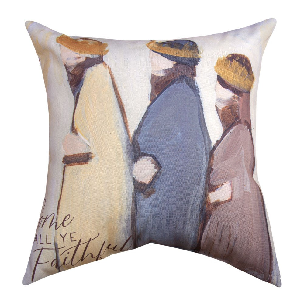 Nativity and Churches Come All Ye Climaweave Pillow 18" Indoor/Outdoor