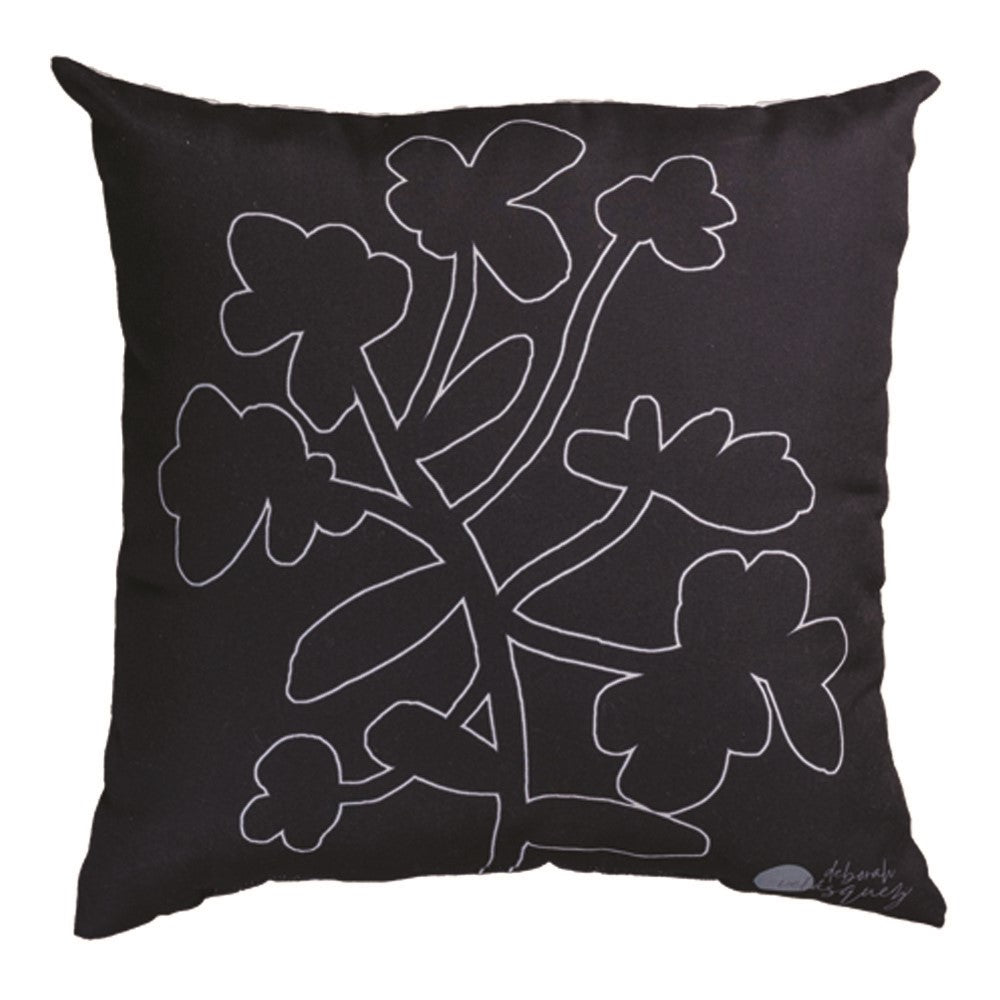 Black And White Floral Climaweave Pillow 18" Indoor/Outdoor