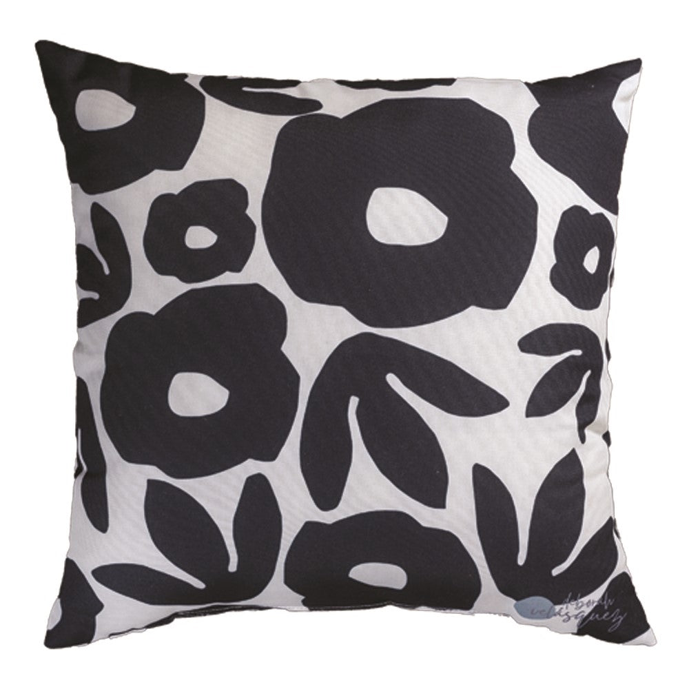 Black Floral Climaweave Pillow 18" Indoor/Outdoor