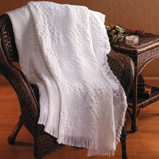 Basket Weave Heart Solid 2-Layer Throw -White-46X60 Woven Throw