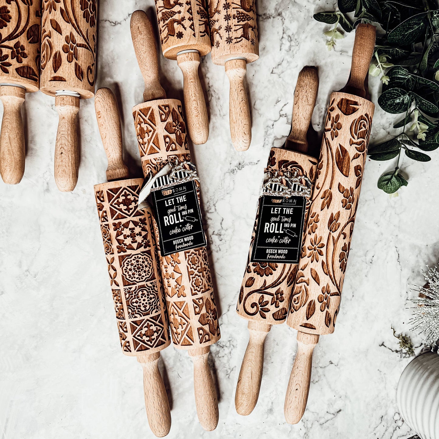 Boho Square Rolling Pin with Cookie Cutters