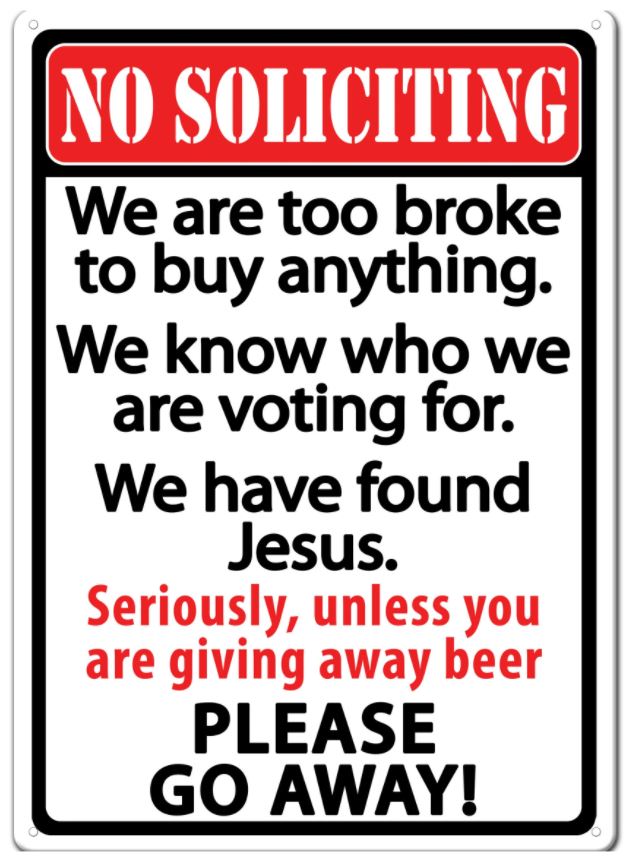 No Soliciting - 12"x17" - Tin Sign