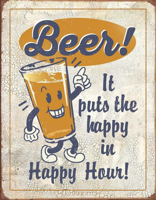 Happy Hour - Beer - 12.5"Wx16"H - Tin Sign