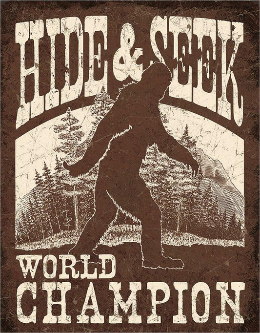 Big Foot - Hide & Seek - 12.5"Wx16"H - Tin Sign