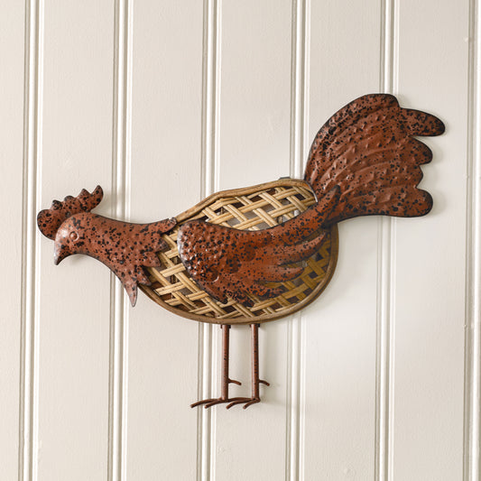 Rattan and Metal Chicken Wall Decor