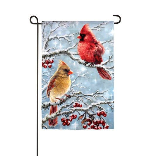 Winter Cardinals Garden Suede Flag - Double Sided