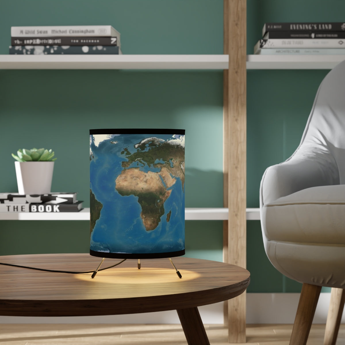 Flat Earth Tripod Lamp with High-Res Printed Shade