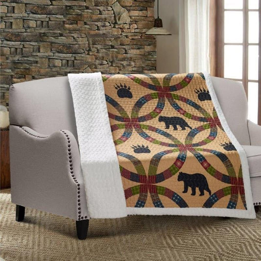 Wedding Ring Bear and Paw Quilted Sherpa Throw