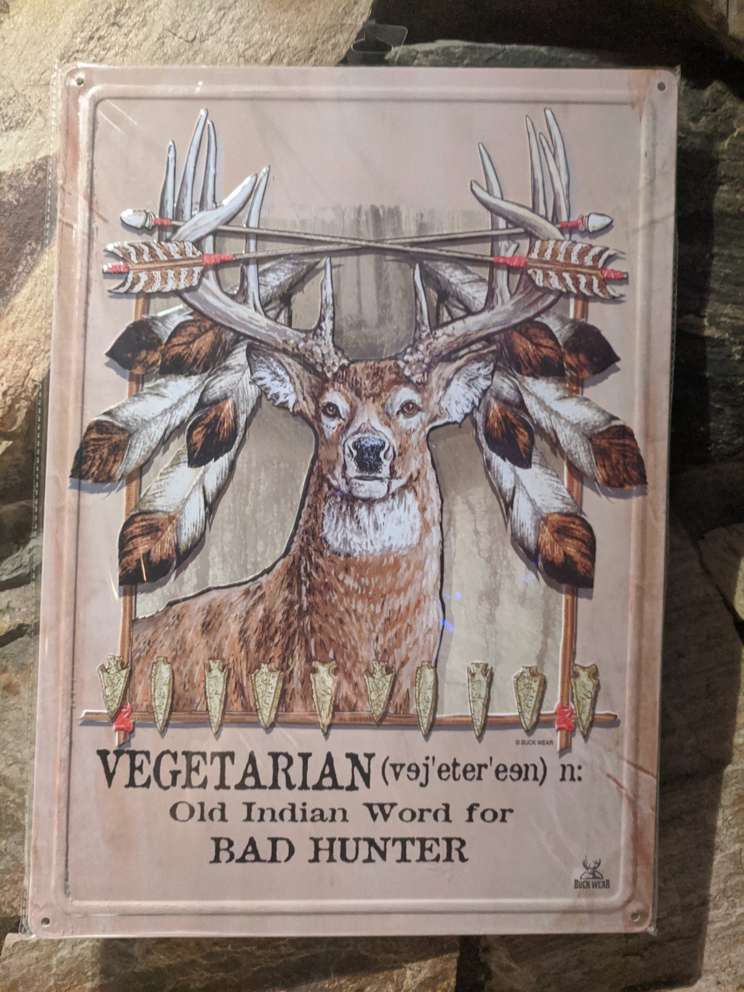Vegetarian - Old Indian Word for Bad Hunter 12"x17" Tin Sign