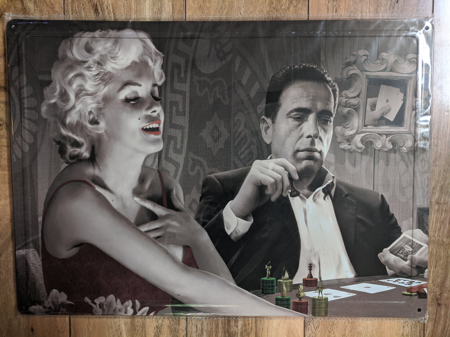 Marilyn Monroe & Humphrey Bogart Playing Poker 12"x17" Tin Sign