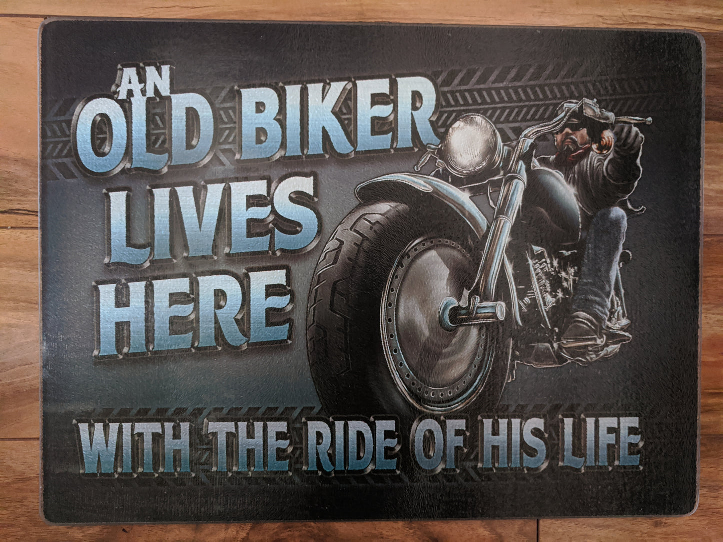 Old Biker Tempered Glass Cutting Board 12"x16"