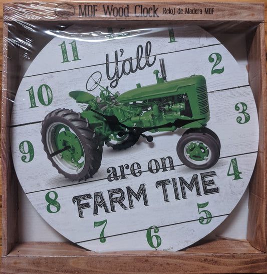Tractor - Y'all are on Farm Time MDF Wood 13in Clock