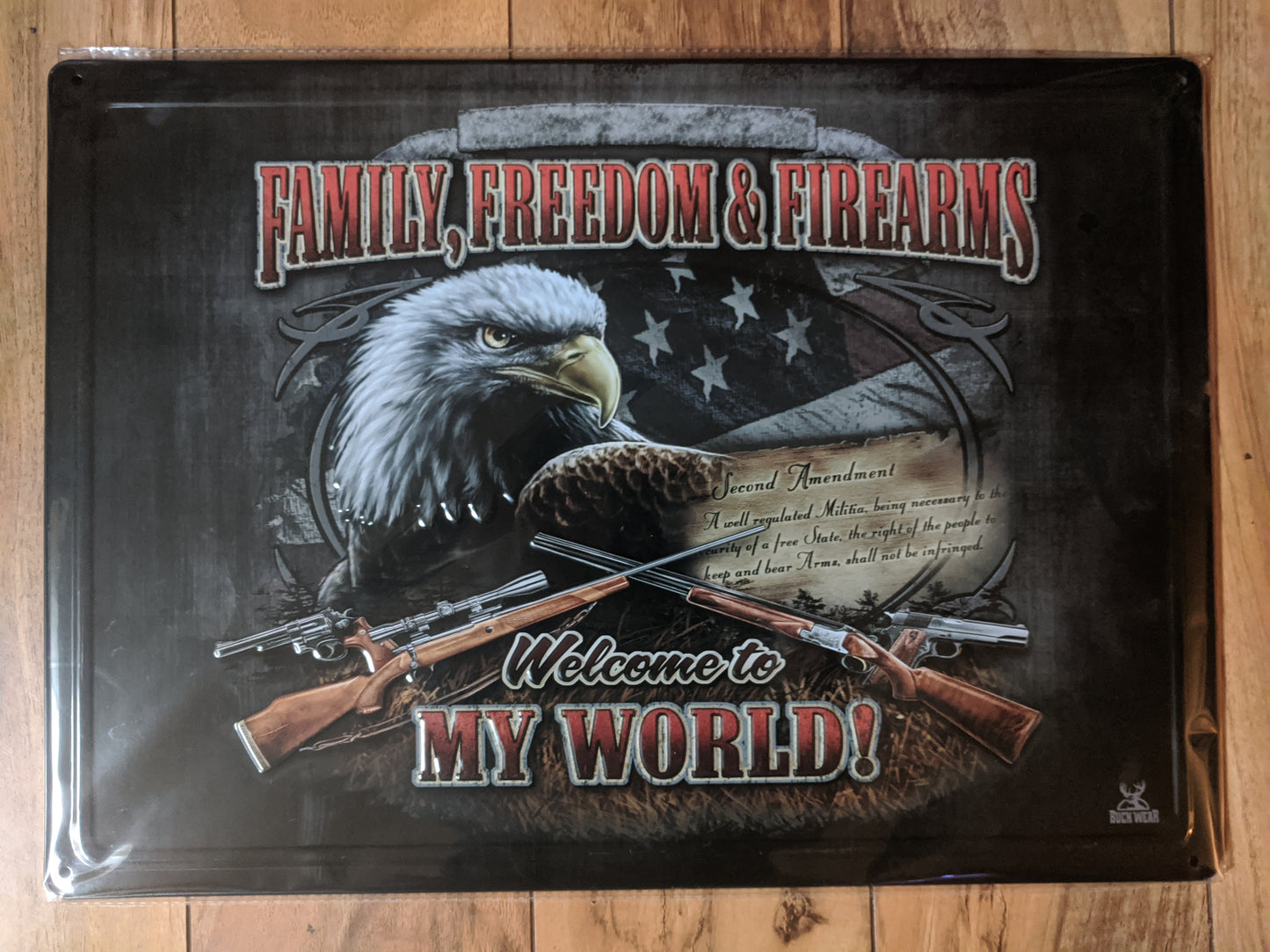 Family, Freedom and Firearms 12x17 Tin Sign