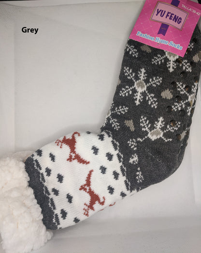 Fuzzy Snowflake Cabin Socks with Grips