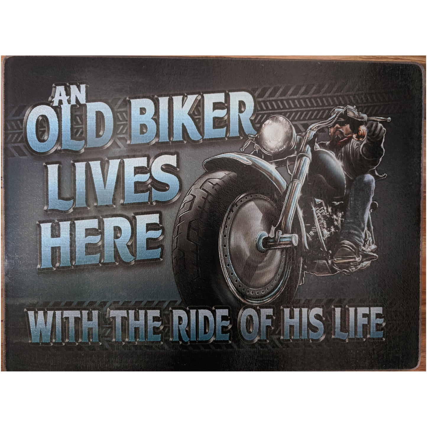 Old Biker Tempered Glass Cutting Board 12"x16"