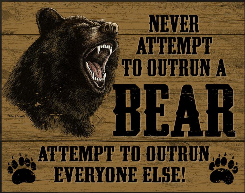 Never Attempt to Outrun a Bear - 16x12.5 - Tin Sign - Made in the USA