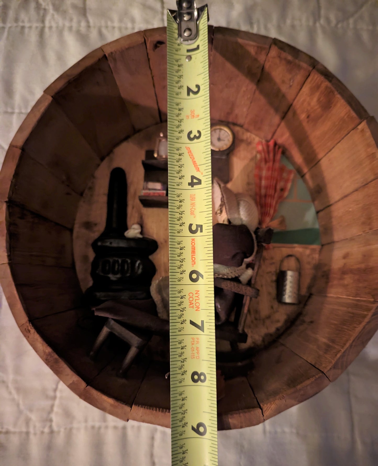 Folk Art Barrel Diorama - 9" - Old Lady by the Fire