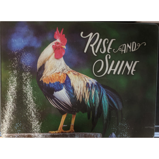 Rise and Shine Rooster Tempered Glass Cutting Board 12"x16"