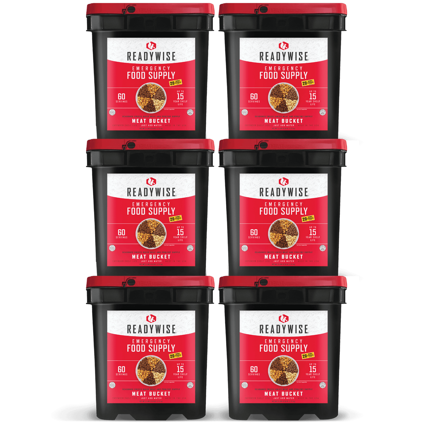 360 Serving Meat Package Includes: 6 Freeze Dried Meat Buckets