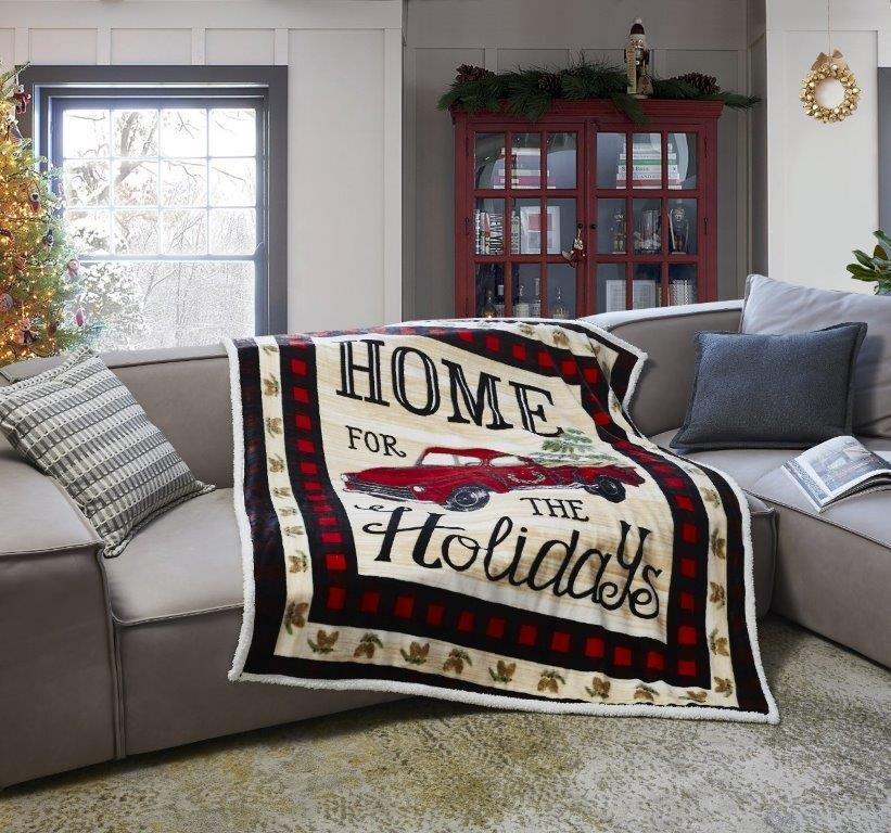 Red Truck Holiday Flannel Sherpa Throw 50x60"