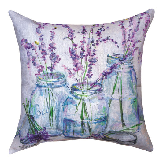 Blue Jars With Lavender Climaweave Pillow 18" Indoor/Outdoor