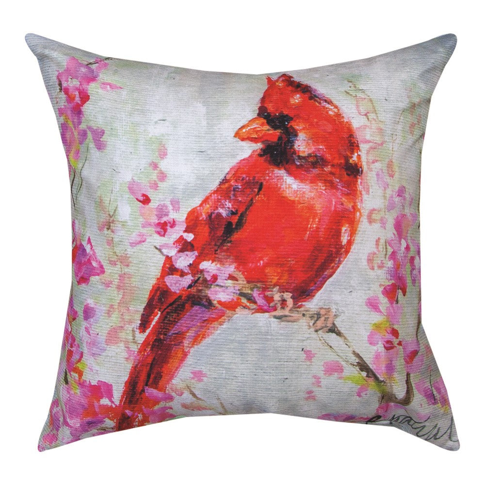 Cardinal In Redbud Climaweave Pillow 18" Indoor/Outdoor