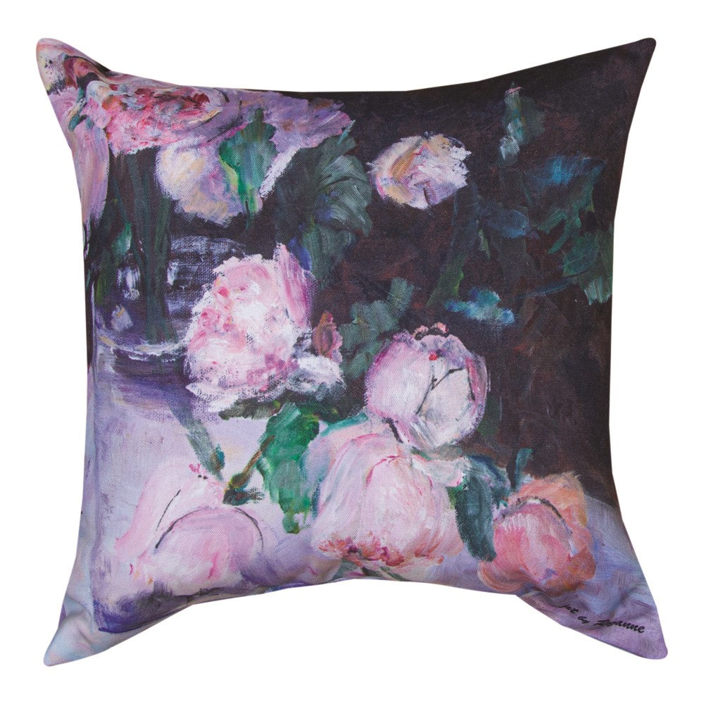 Pink Roses In Glass Vase Climaweave Pillow 18" Indoor/Outdoor
