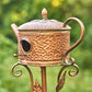 Antique Copper Teapot Birdhouse Garden Stake Round Classic Teapot